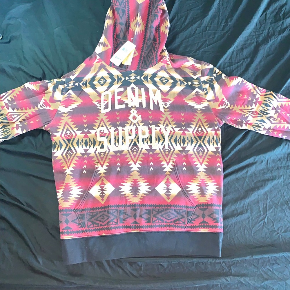Denim & Supply Ralph Lauren Red and Yellow Patterned Hoodie